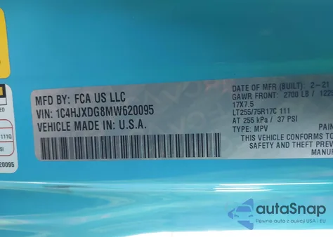 2021 Jeep Wrangler Unlimited Willys 4X4 z USA, uszkodzony, nr VIN 1C4HJXDG8MW620095